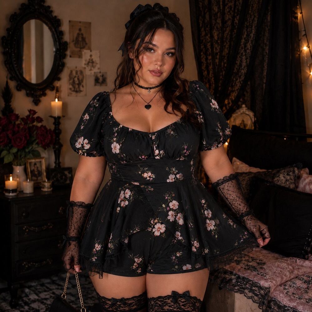 Charlotte Russe Y2K Babydoll Floral Romper XL Satin Coquette Fairy Grunge Indie